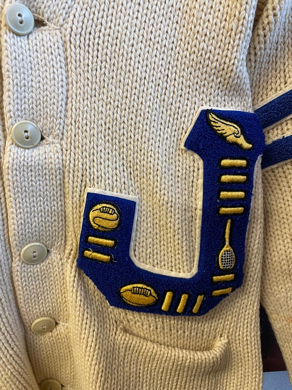 1950s Beige and Blue Varsity Cardigan Sweater - Etsy