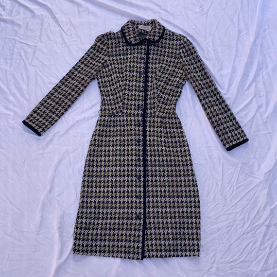 1960s Blue And Green Hound Tooth Dress/Jacket