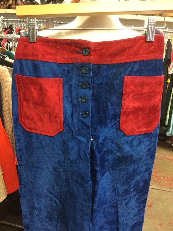 Velour Colorblock Blue and Red Highwaist Pants - image 2