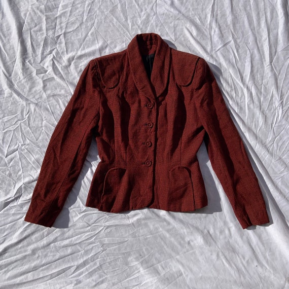 1940s Women’s Red and Black Cross Hatch Blazer