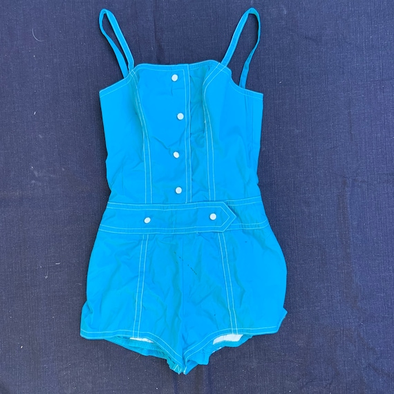 1960s Turquoise One Piece Sunsuit With White Contr