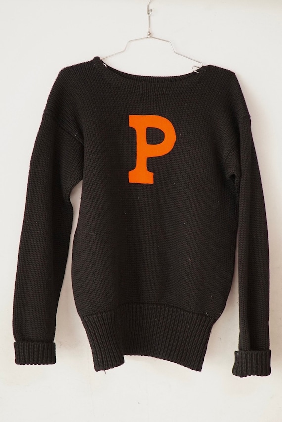 Black Varsity Sweater with Orange P - image 1