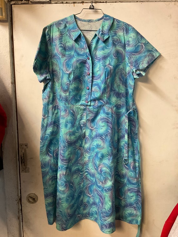 1950s Plus Size Feather Print Day Dress