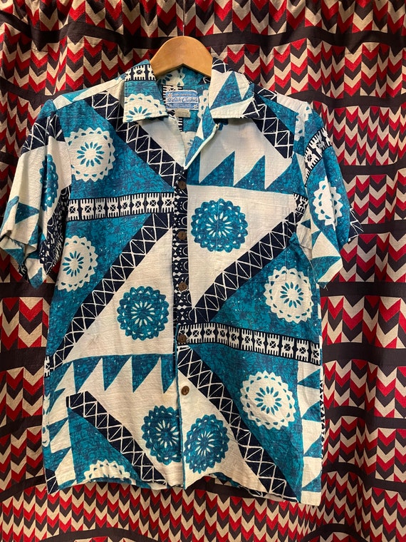 1960s Waltah Clarke’s Bark Cloth Tiki Hawaiian Sh… - image 1