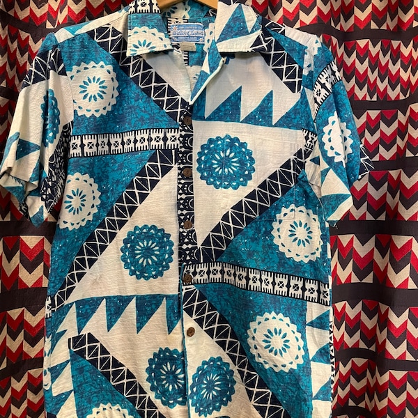 1960s Waltah Clarke’s Bark Cloth Tiki Hawaiian Shirt