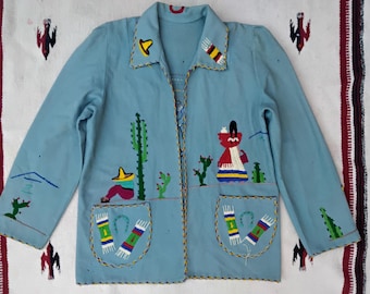 Small Vintage 50s Mexican Souvenir Tourist Wool Hand Embroidered