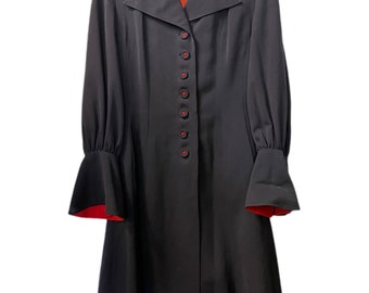 1940s Navy Blue and Red Gabardine Ladies Coat