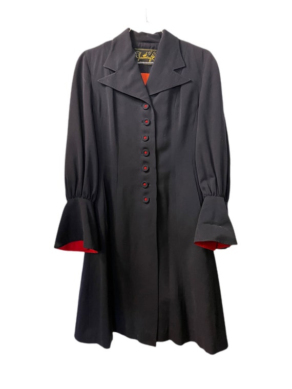 1940s Navy Blue and Red Gabardine Ladies Coat