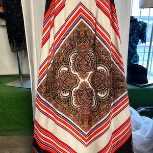 1970s A Line Maxi Novelty Print Skirt