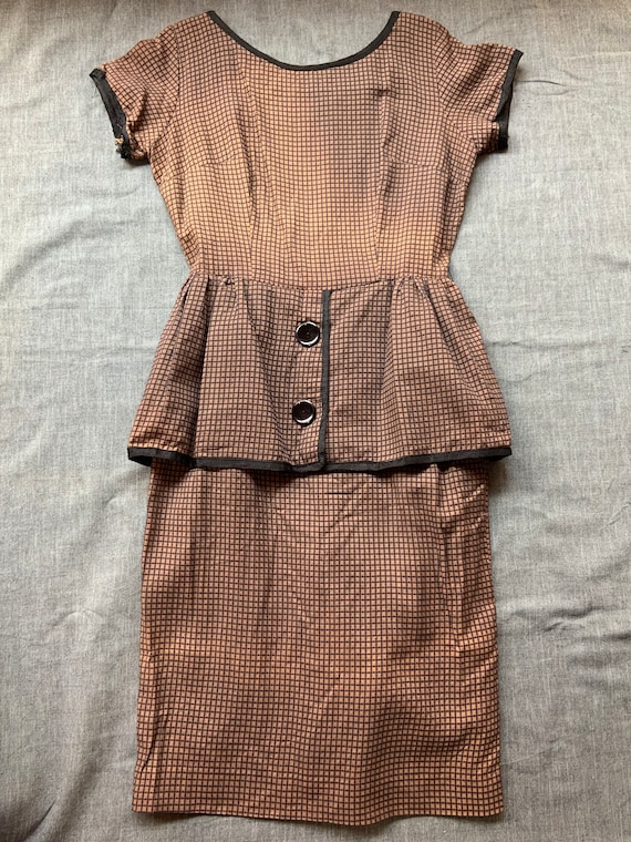 1950s Brown Textured Cotton Dress - image 1