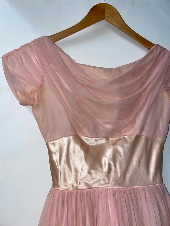 1950s Baby Pink Chiffon Party Dress - image 3