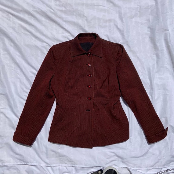 1940s Red and Black Pinstriped Women's Blazer