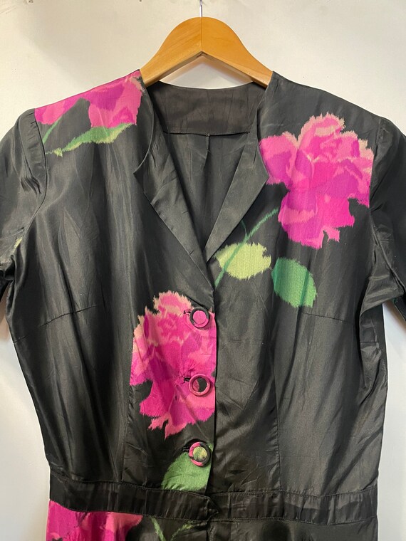1950s Rayon Acetate Satin Floral Dress - image 2