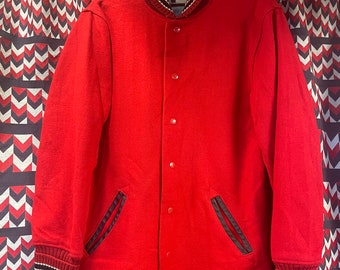 1950s Red Black Car Coat Wool 40