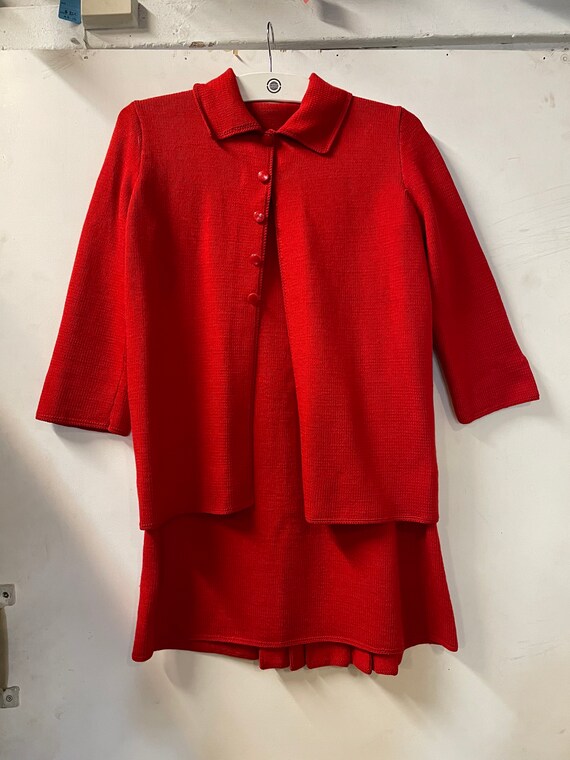 1940s Sweater Knit Bright Red Skirt Suit