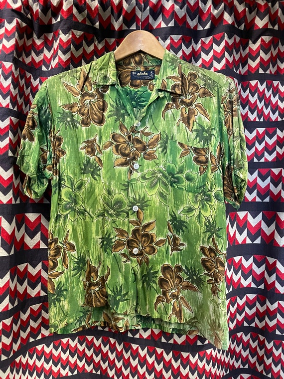 1960s “Aloha” Tiki Hawaiian Shirt - image 1