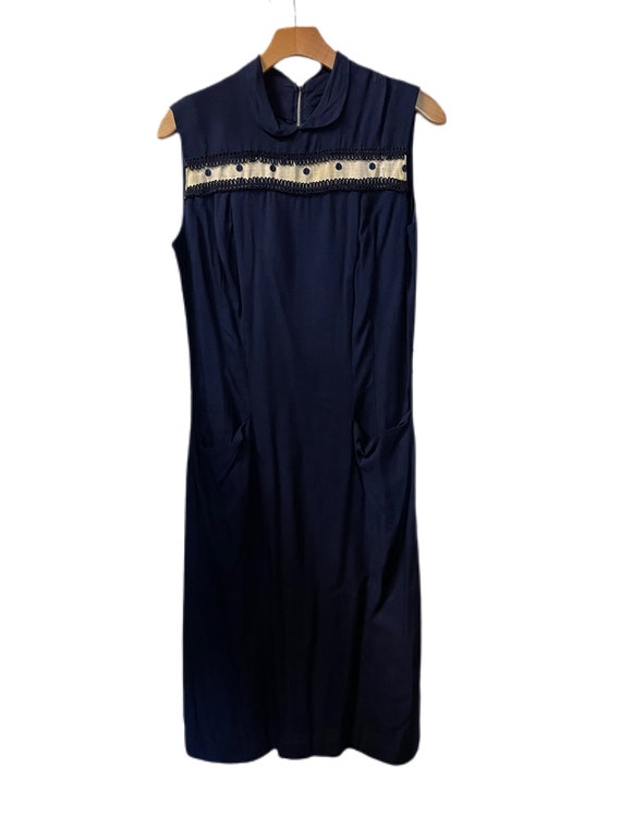 1950s Navy Blue Sleeveless Dress