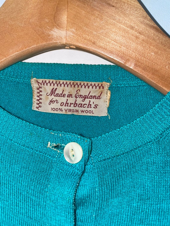 1950s Turquoise Wool Cardigan - image 3