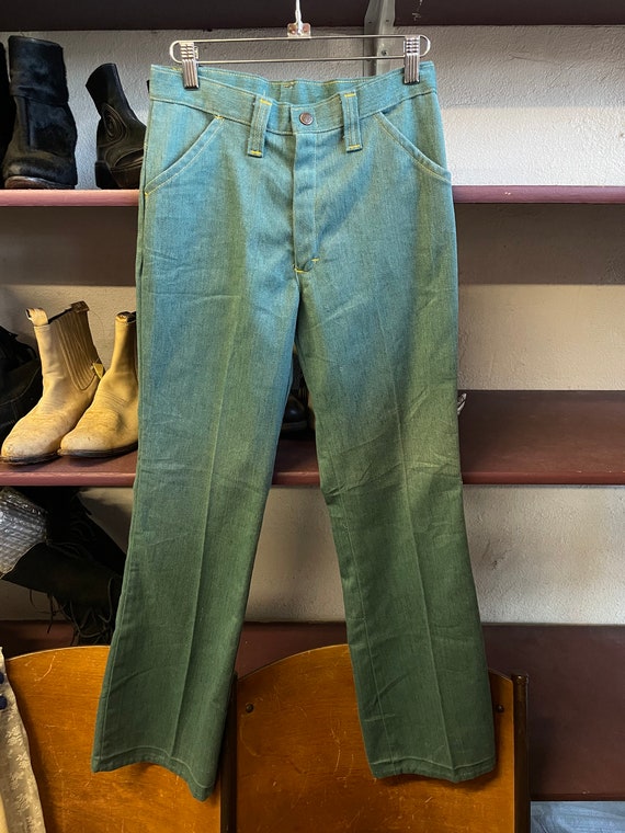 1970s Emerald Green High Waisted Bellbottom Jeans