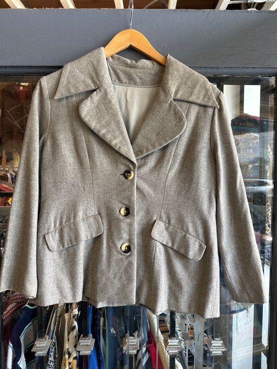 1960s Grey Women’s Patch Pocket Blazer Jacket - image 1