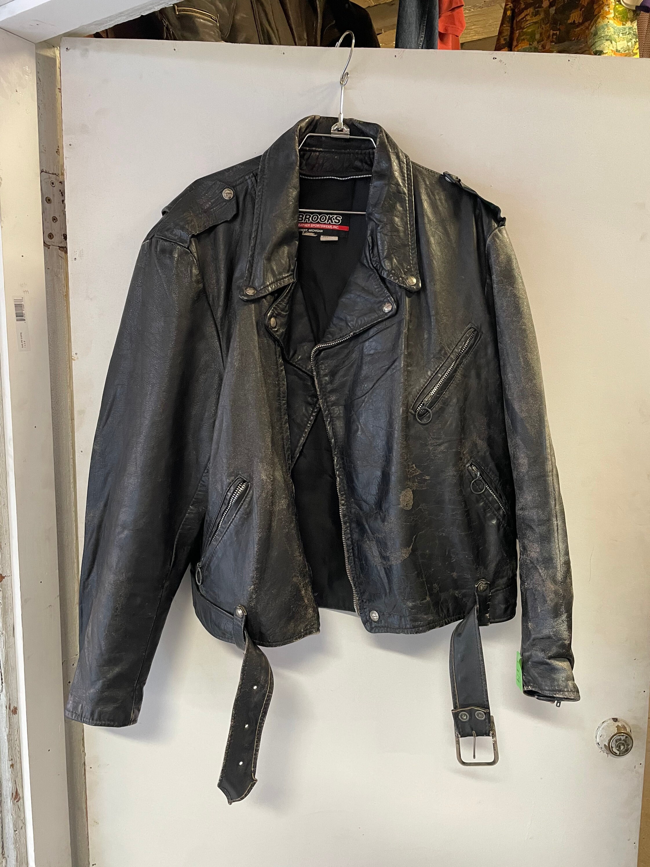 1980s Black Brooks Authentic Leather Jacket Etsy Canada