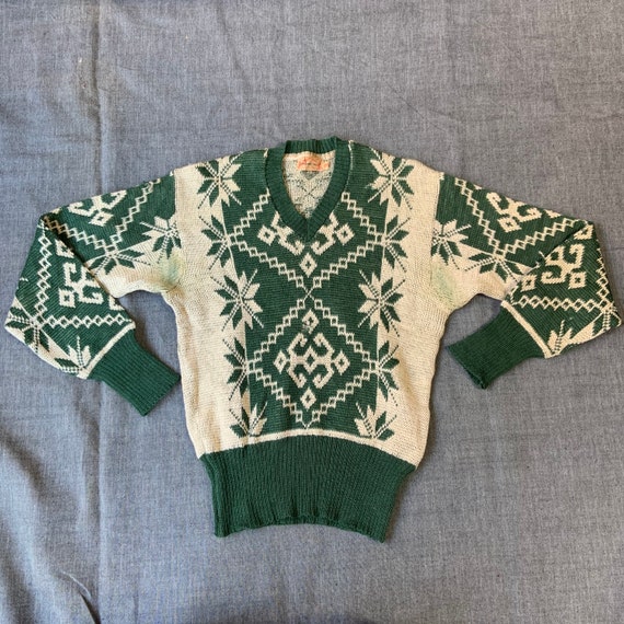 1940s Green And Cream Ski Sweater - image 1