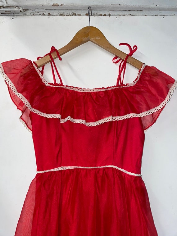 1970s Red Chiffon Southern Belle Maxi Dress - image 3