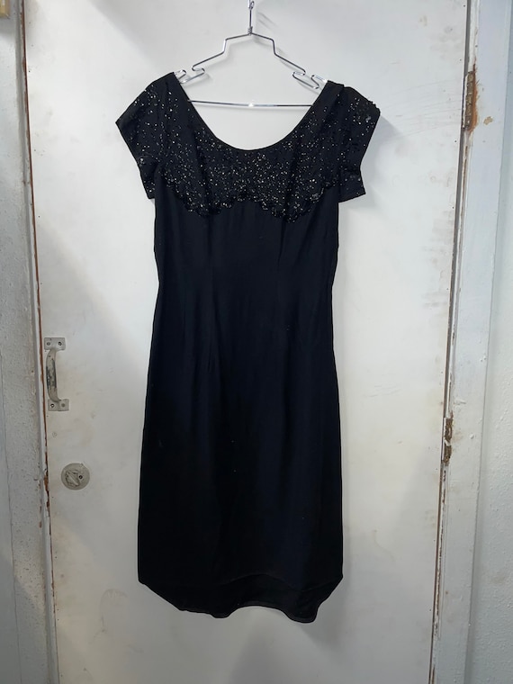 1950s Black Sequin Detail Dress