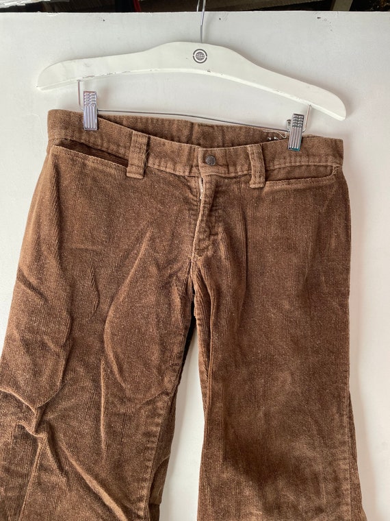 Womans 1970s Brown Corduroy Hip Hugger Flare Pants - image 2