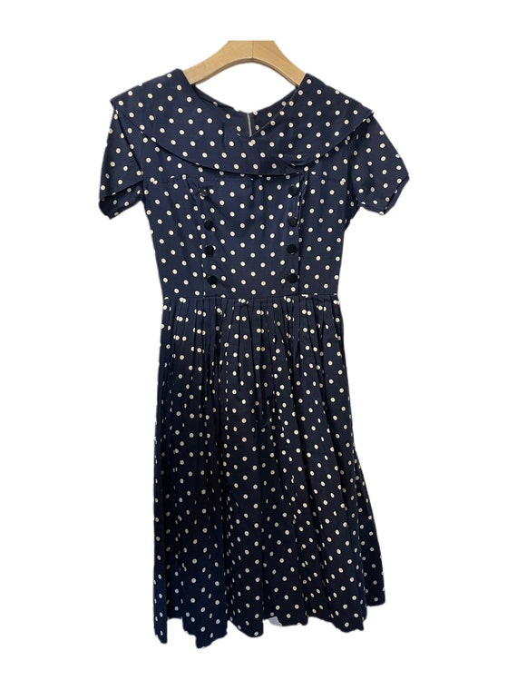 1950s Navy with White Polkadot Dress