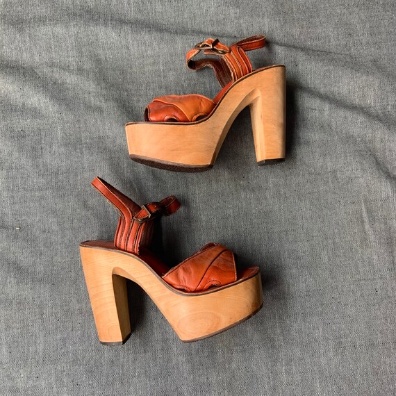 1970s Blood Orange Open Toe Disco Platforms