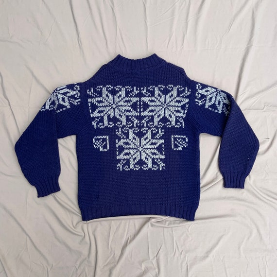1950s Navy Blue and Cream Mock Neck Ski Sweater