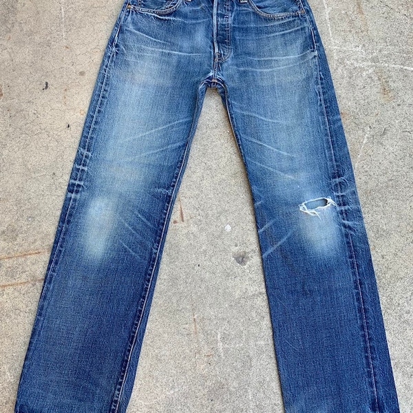 Levis vintage haute cintrée détresse Selvedge Marie 50 s REPRODUCTION des années 90 en Jean bleu Jeans 33 x 33
