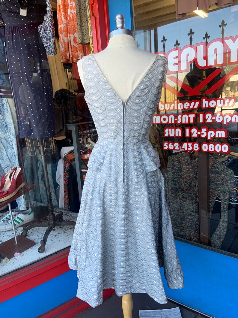 1950s Eyelet Blue/Silver Princess Seam Dress Small image 2