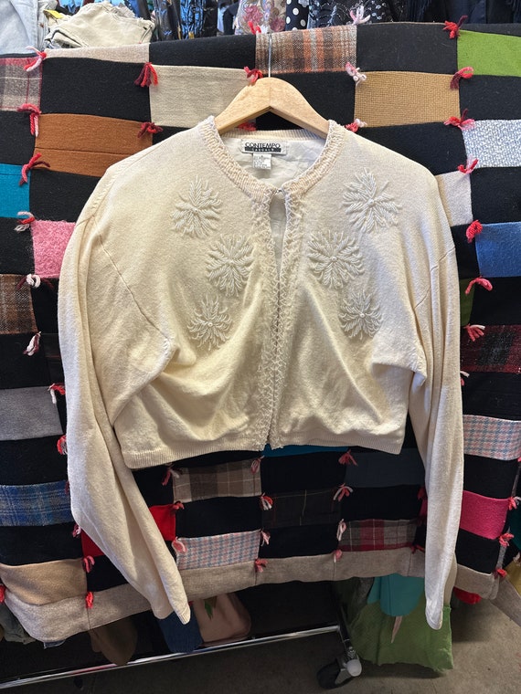 1980s Contempo Lambswool 50s Style beaded Sweater - image 1