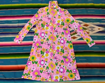 Vintage 60s 70s Technicolor Day Glow Nylon Dress // Mod // Flower Power Maxi Dress // Hippie Boho // Size Small or Medium