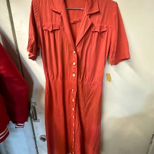 1940s Coral Cotton Day Dress
