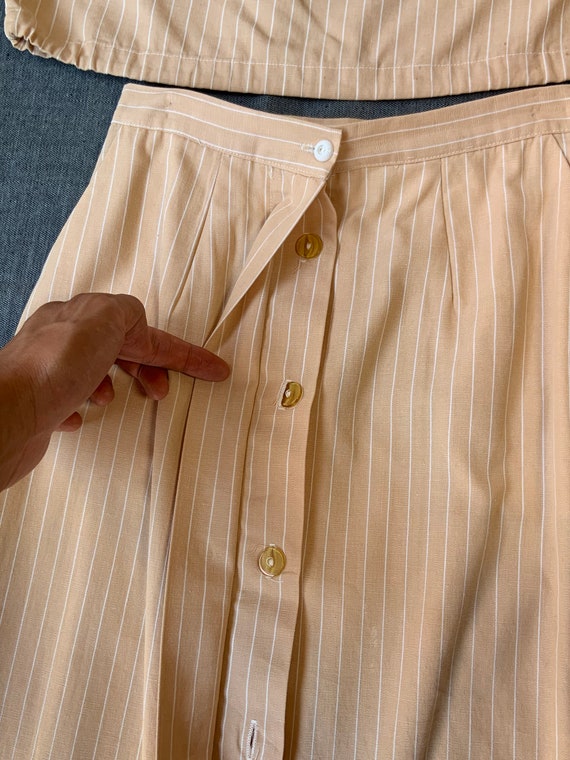 1950s Beige And Brown Pinstriped Two Piece Skirt … - image 6