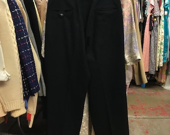 Men&#39;s 1950s Black Wool Pleated Trousers