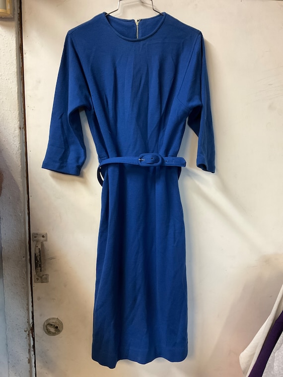 1950s Blue Montgomery Ward Day Dress with Belt