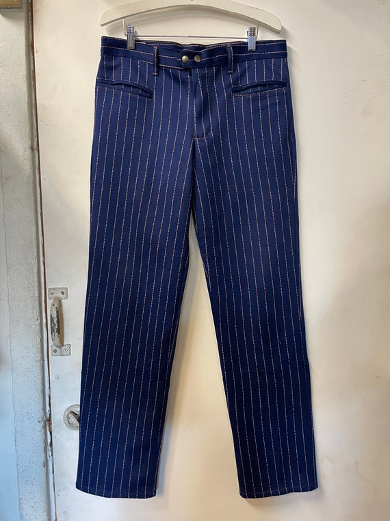 1970s Polyester Navy Blue Pants