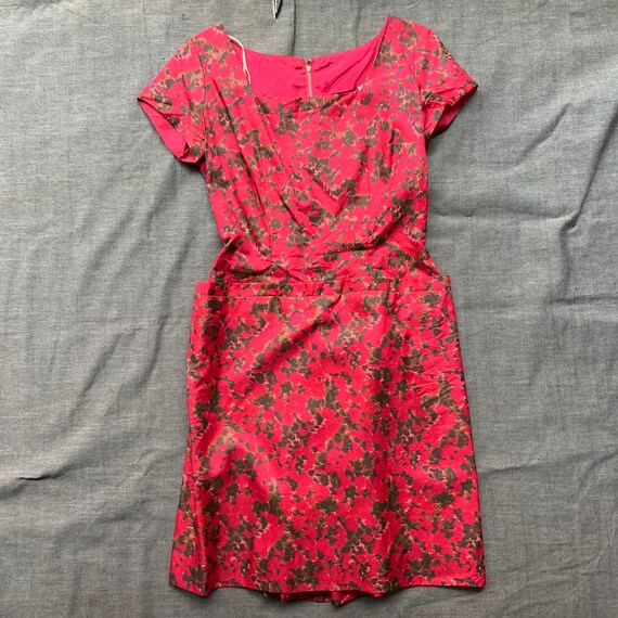 1950s Red Floral Silk Dress