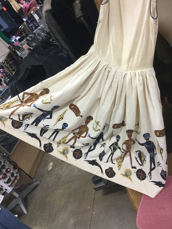 Novelty Border Print Anchors Nautical 1950’s Dress - image 2