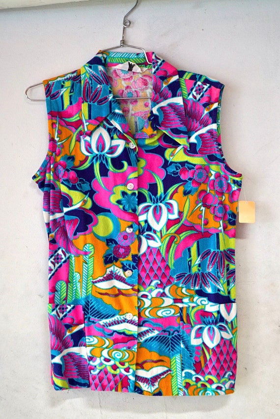 1960’s Hawaiian Tiki Bark Cloth Tropical Blouse