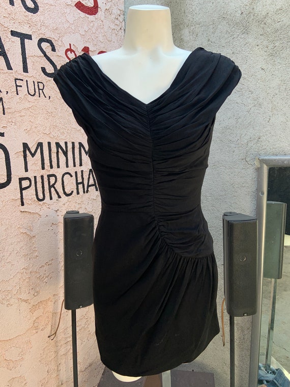 1950s Black Ruched Dress