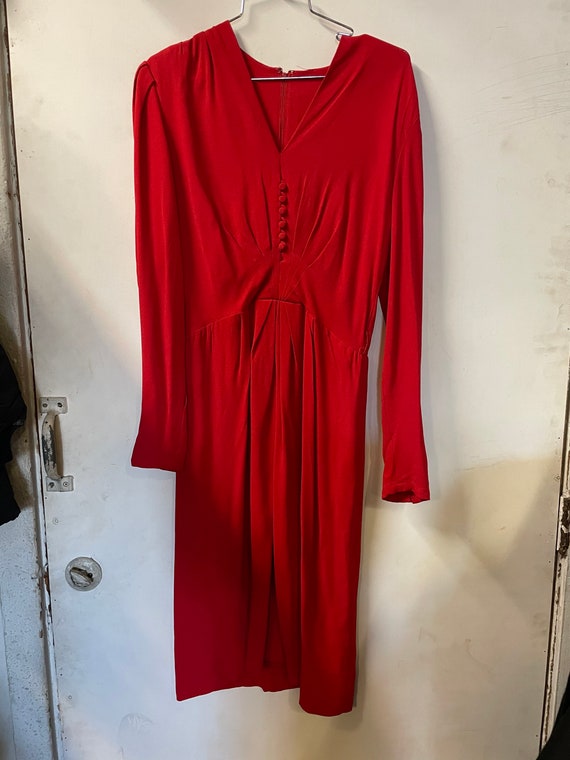 1940s Long Sleeve Red Dress