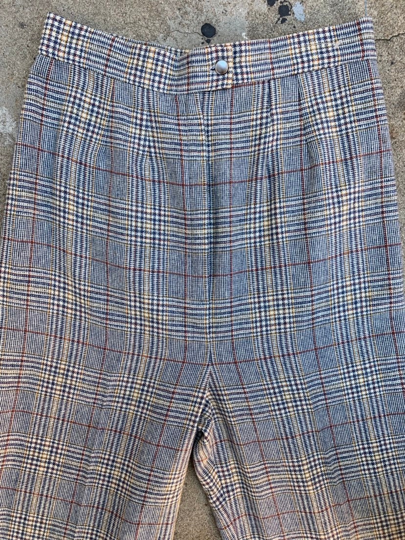 1970s Vintage High Waisted Plaid Pleated Wide Leg Trousers 30 - Etsy