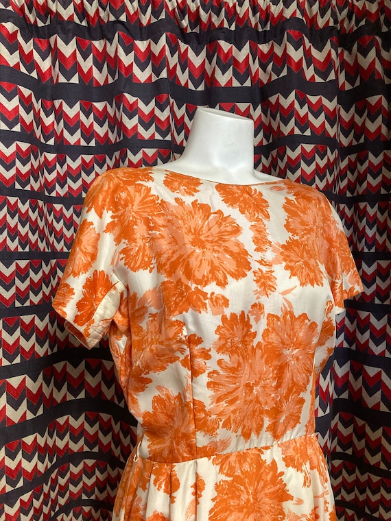 1950’s Orange and Cream Short Sleeve Dress, Made … - image 2