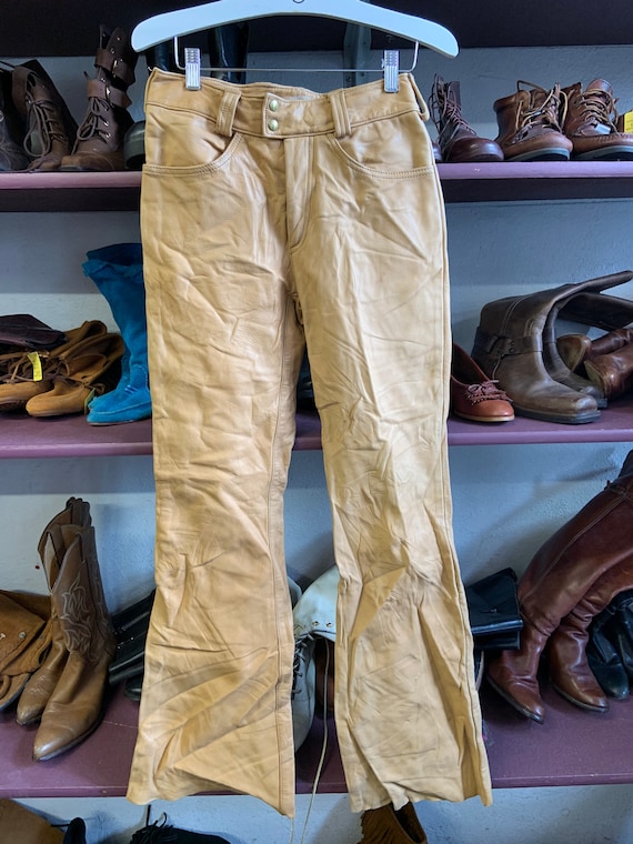 1970s Tan Leather Bell Bottoms - image 1