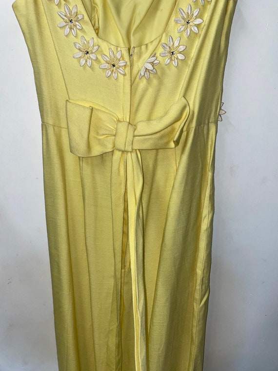 1960s Yellow Flower Appliqué Maxi Dress - image 5